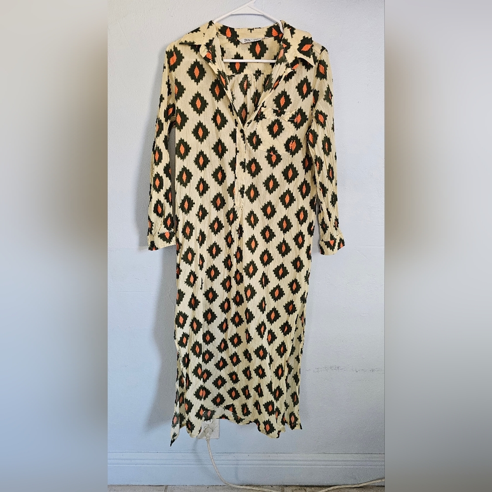 Zara Black and Orange Patterned Dress